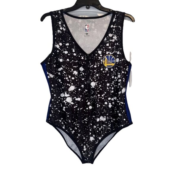 NBA Golden State Warriors Women’s Black Splatter Front Zip Bodysuit- XL Fan Gear - Picture 1 of 9